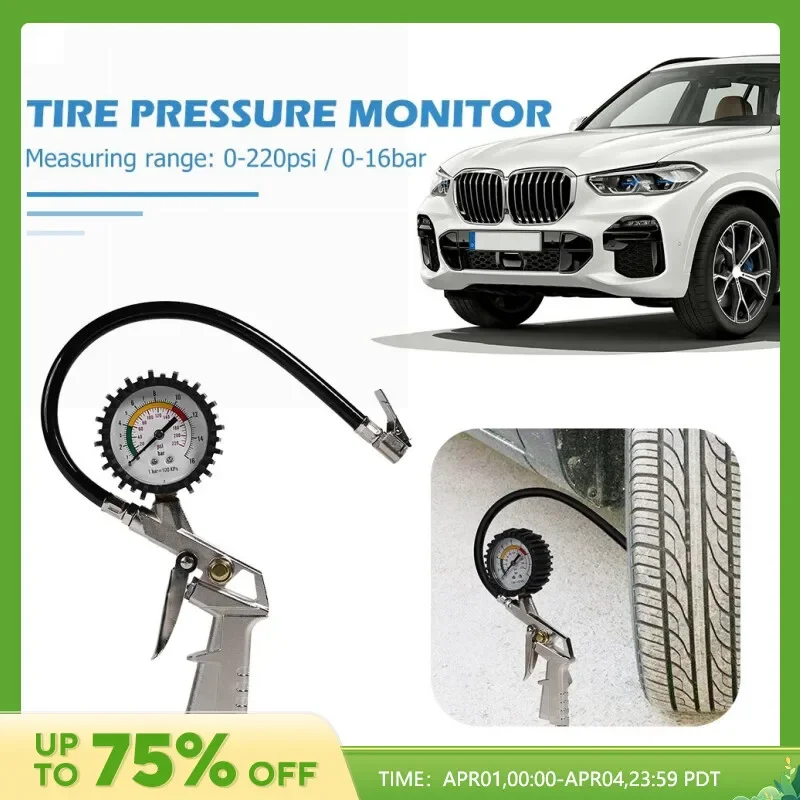 220PSI Car Motorcycle Multifunctional Tire Air Pressure Monitoring Gauge Tester Air Compressor Dial Meter Inflator Pump Tools