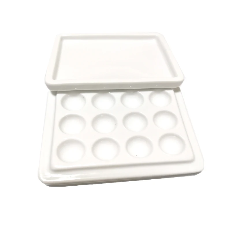 1Pcs with Cover Lab Equipment  Porcelain Mixing Watering Moisturizing Plate 12 Slot Ceramic Palette
