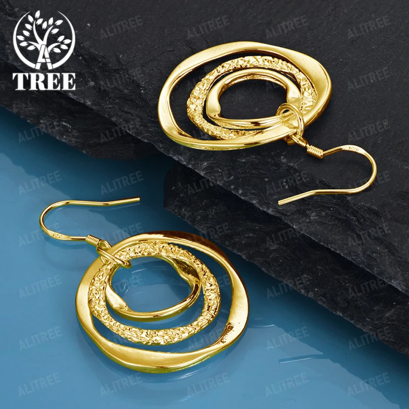 

Noble Luxury 18K Gold Three Circle Drop Earrings For Men Women Party Wedding Fashion Fine Jewelry Accessories Mother's Day Gift