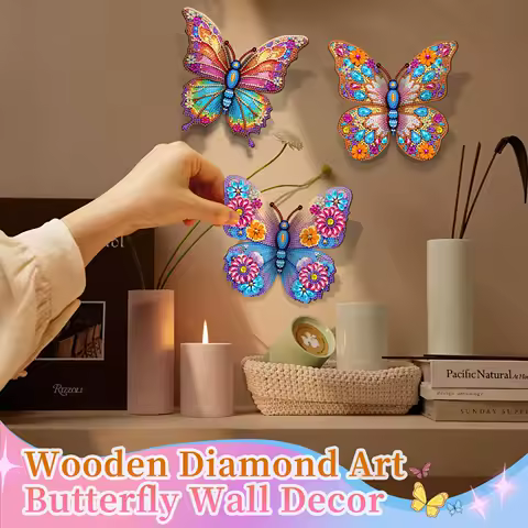 3Pcs DIY Butterfly 3D Diamond Painting Ornament for Adults/Beginners Gift Idea Home Wall Decor 18x18cm
