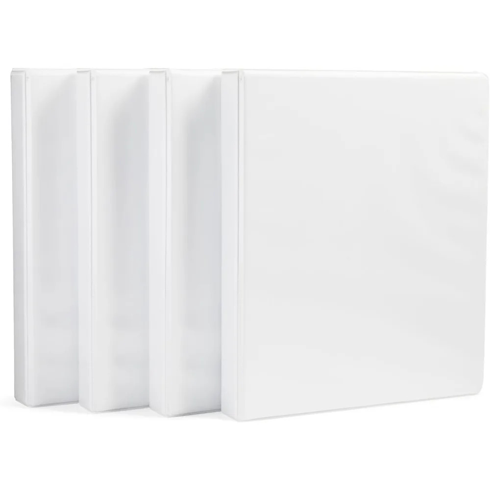 

Basics 3-Ring Binder with Round Rings and Interior Pockets, 1-Inch, White, 4-Pack