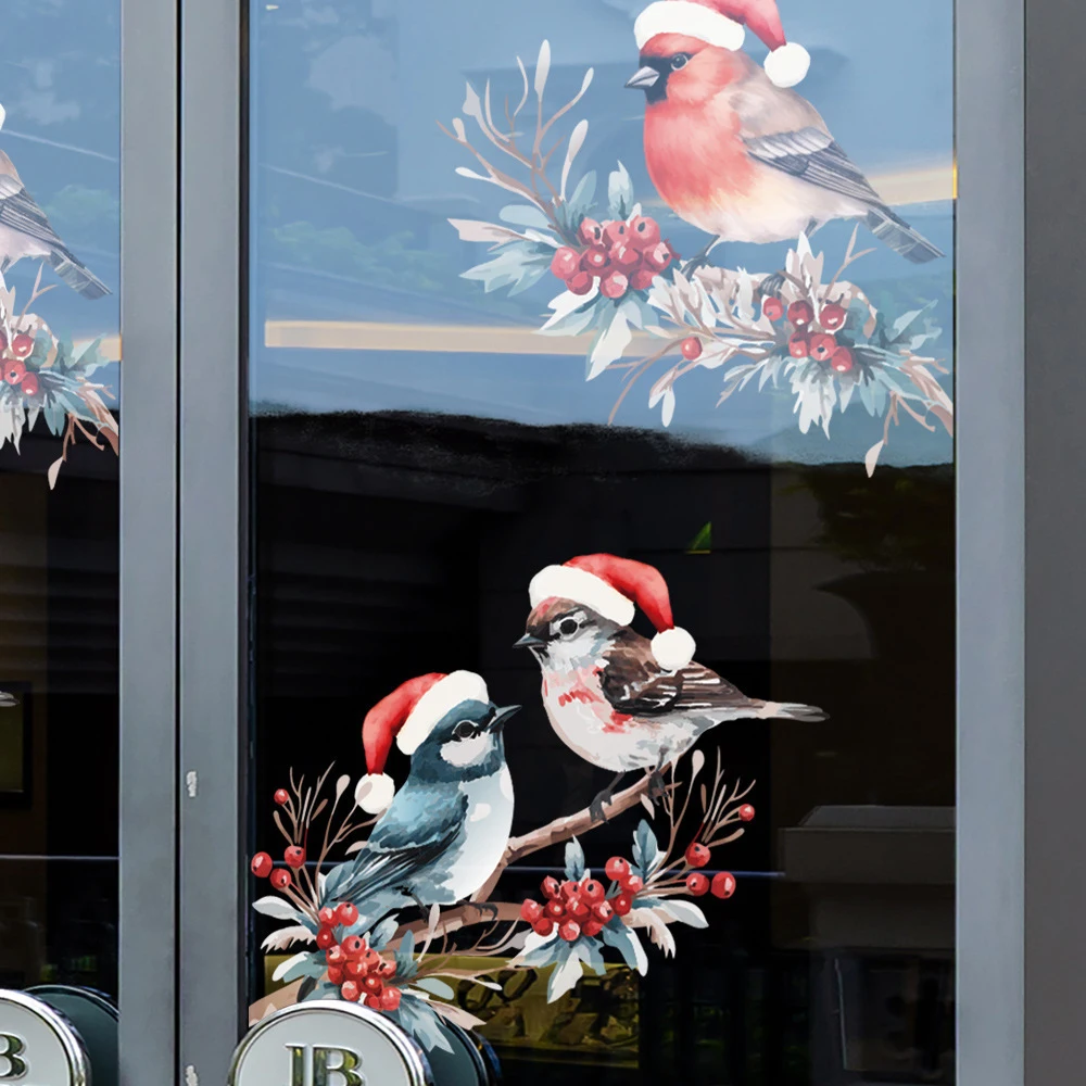 

1pcs Christmas Bird and Tree Branch Window Static Stickers Waterproof Suitable for Home Kitchen Office Festive Christmas Decor