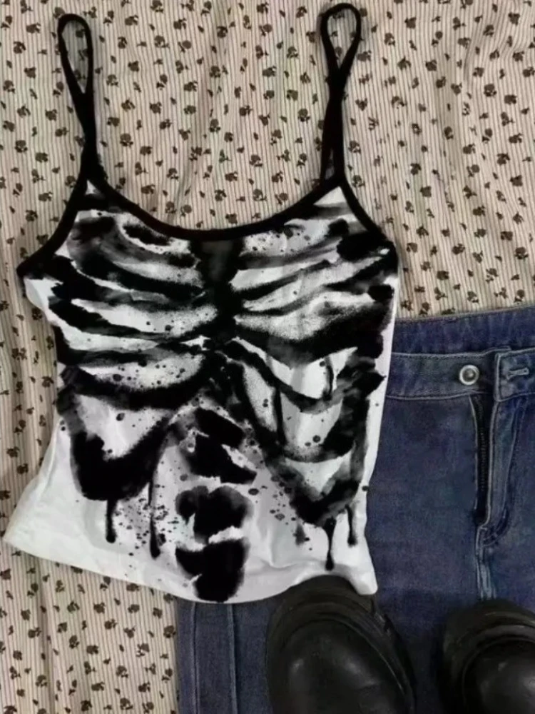 Subculture Punk Vintage Y2k Fake Two Piece Halter Tops Women Sexy Gothic American Retro Casual Chic Wrap Chest Tanks Black Tees — zdjęcie 4