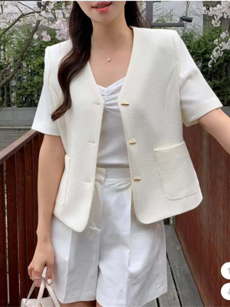 

Элегантный твидовый пиджак свободного кроя, женский весна-лето 2023, новый кардиган на пуговицах, модный укороченный топ