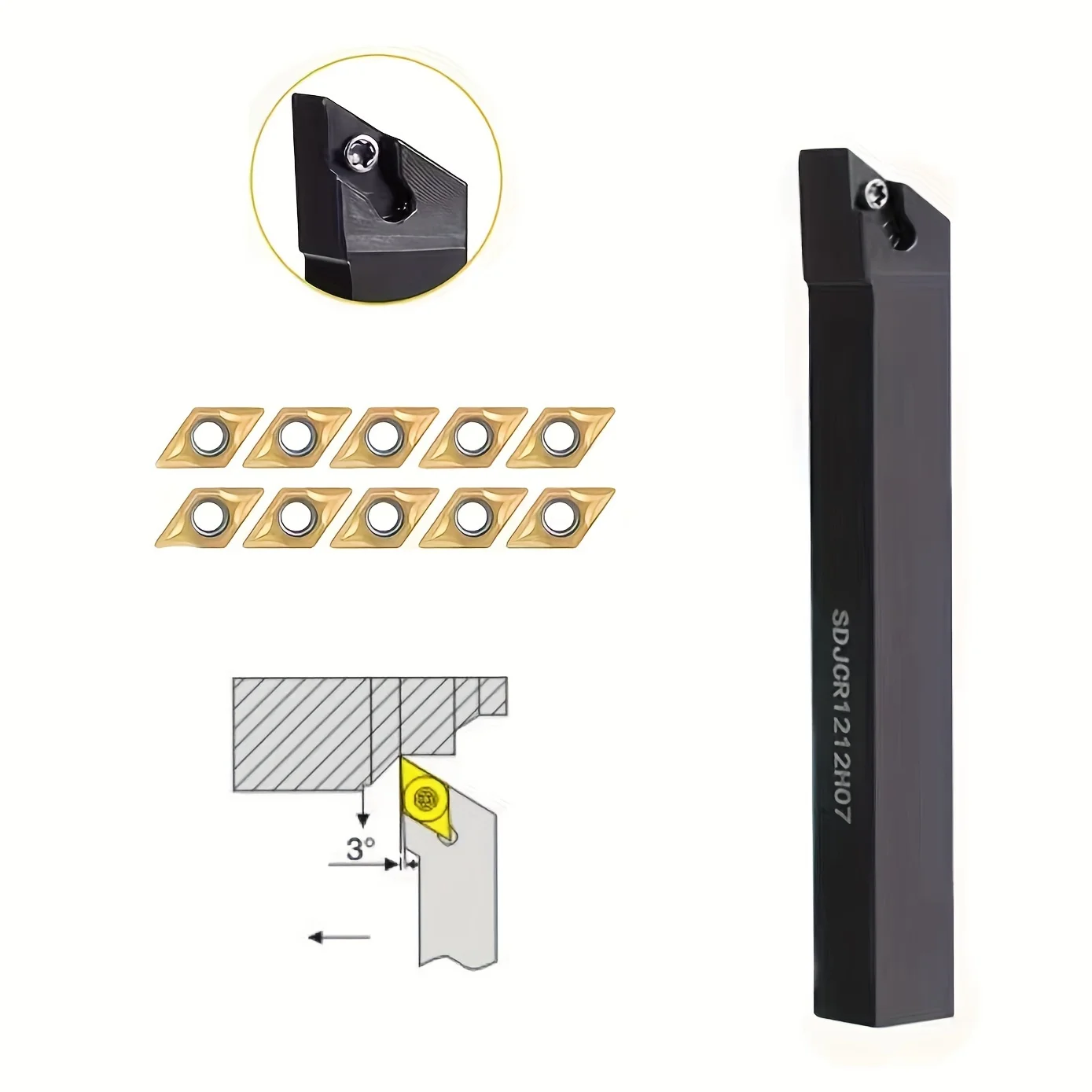 1/2 inch replaceable milling cutter turning tool holder SDJCR1212+10 pieces DCMT070204 hard alloy blade copper aluminum rotating