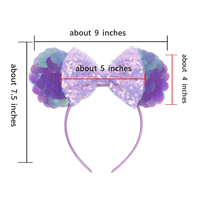 Meerjungfrau-Mausohren-Stirnbänder, Perlenhaar, Pailletten, 5 Zoll große Schleifen für Frauen, Festival-Haarband, Mädchen-Haar-Accessoires, Cosplay – Detail 4