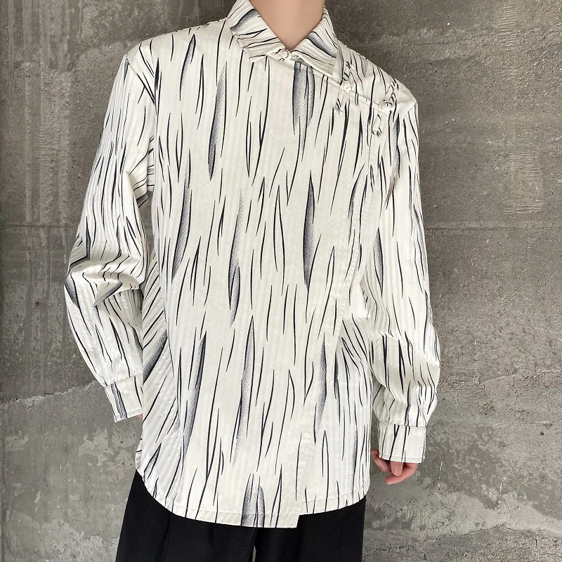 LUZHEN Sleeve 2026 Spring New Temperament Long Stripe Printed Shirt Men's Fashion Handsome Korean Style High Quality Tops JY8423