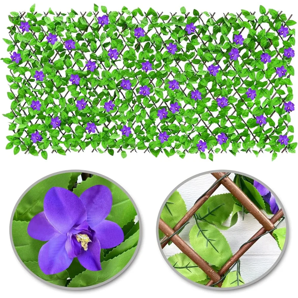 

2 PCS 16 x 48 Inch Expandable Wooden Faux Ivy Hedge Privacy Fence Wall Screen Panels Trellis Lattice for Wall Balcony Patio Yard
