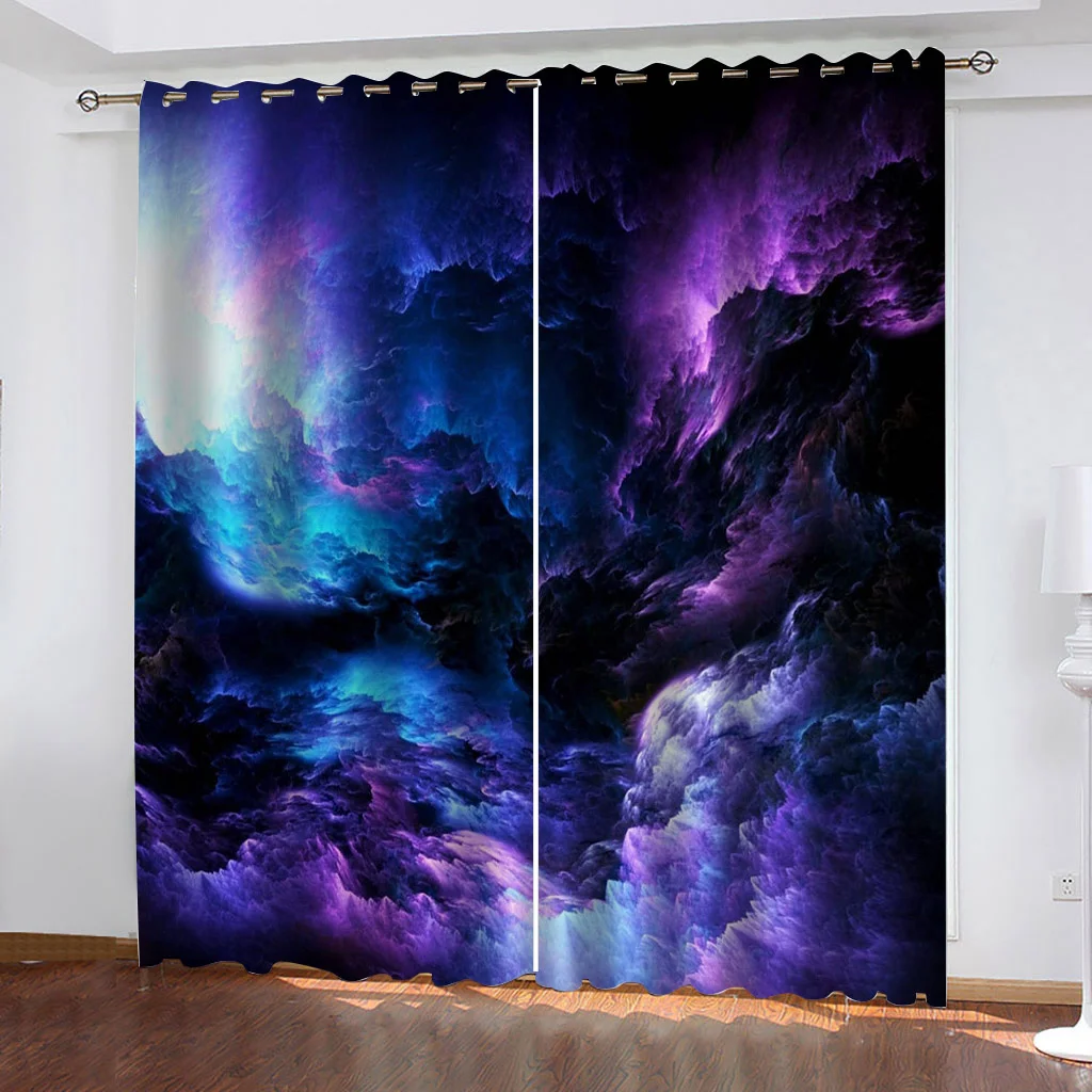 Fantasy Starry Sky Half Moon Landscape Pattern Window Curtains, Living Room, Bedroom, Kitchen Drapes