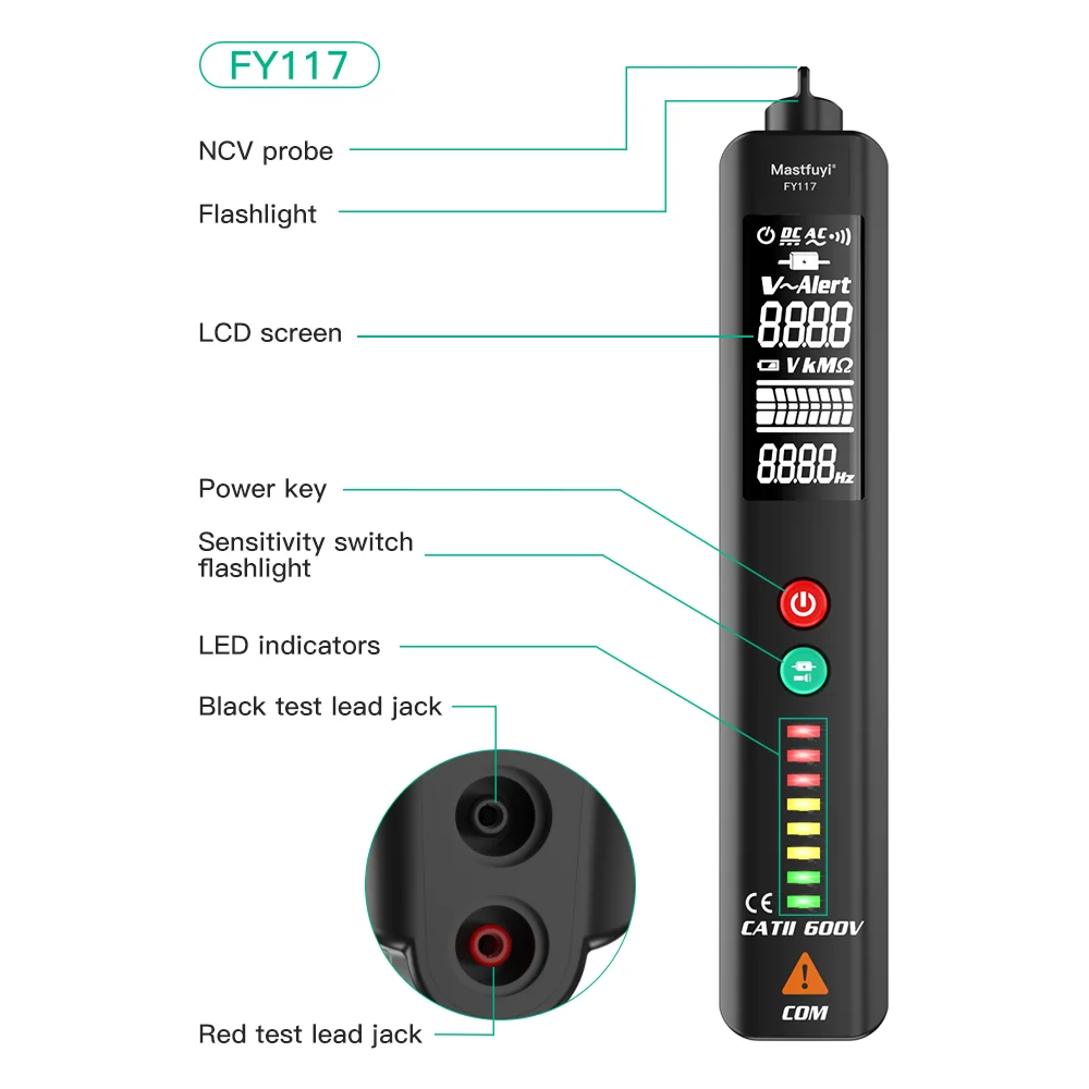 MASTFUYI Smart Pen Type Digital Multimeter Non-Contact Voltage Detector AC/DC Voltage Resistance Continuity Breakpoint Tester