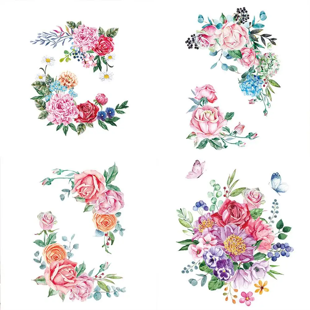 Floral Toilet Stickers PVC Flower Murals Lightweight Waterproof Self-adhesive Paintings For Bathroom Decoration