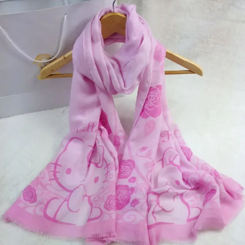 Sanrio Hello Kitty Scarve Shawls Autumn Winter Kawaii Warm Scarves Cartoon Sweet Lady Tassel Shawl Wraps Travel Soft Cute Scarf