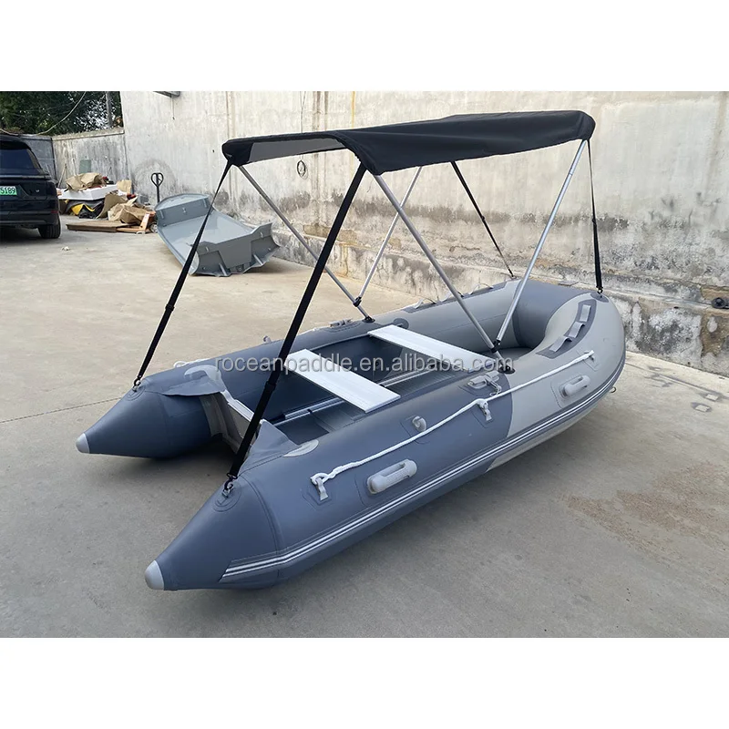Popular 11ft 330cm 5 Persons Foldable Aluminum Floor Inflatable Rowing Dinghy With Sun Roof