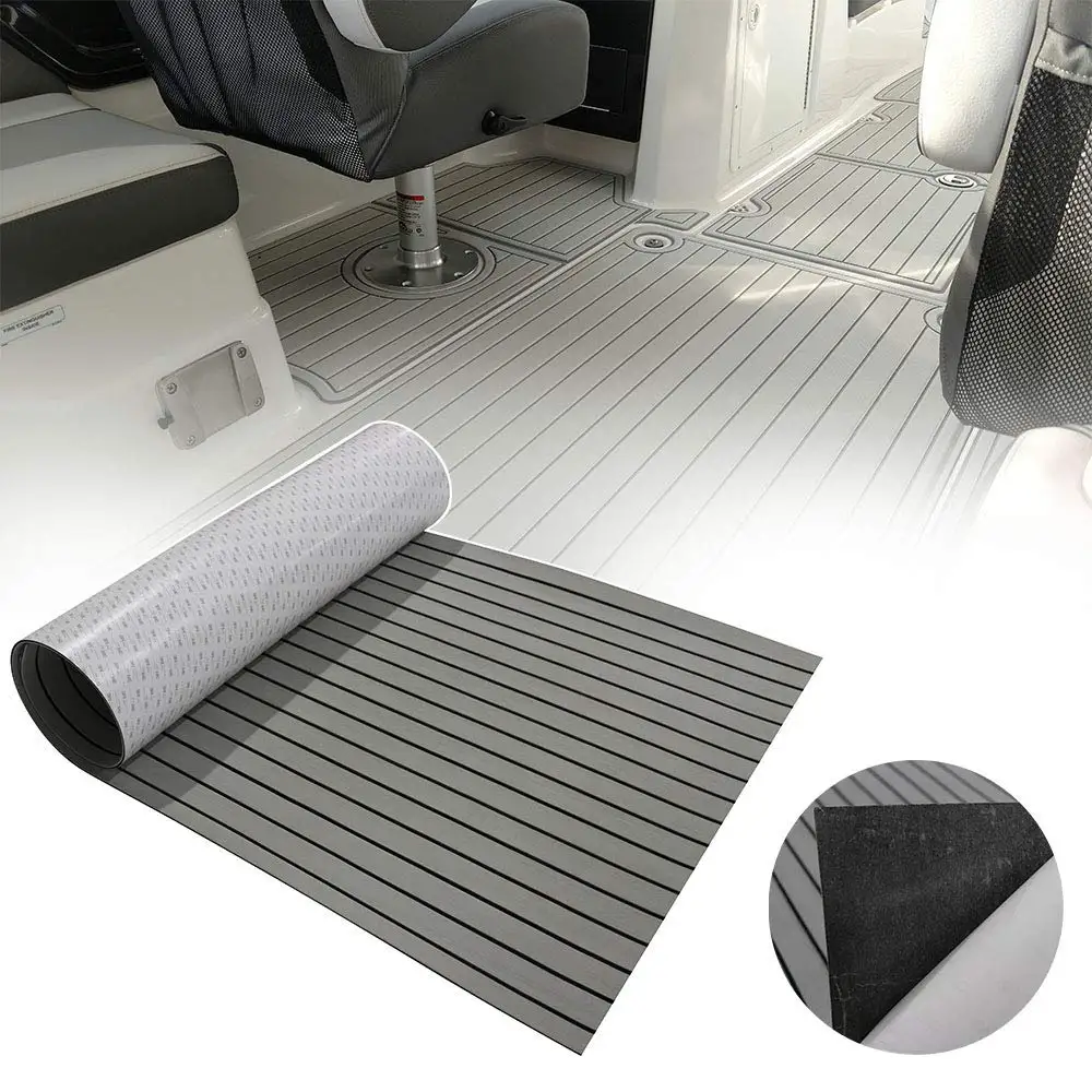 

Boat Flooring EVA Foam Decking Sheet Faux Teak Marine Mat Marine Carpet Seating Non-Slip Self-Adhesive Flooring Material 94"x35"