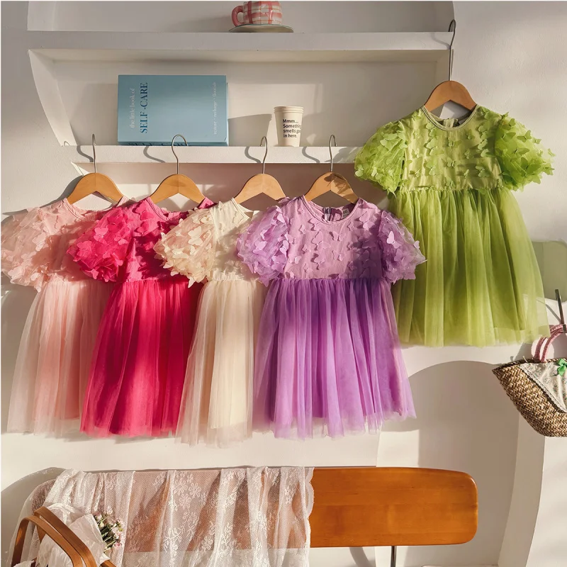 

Butterfly Puff Sleeve Girls Dress Mesh Princess SkirtGirl's Tulle Princess Dress
