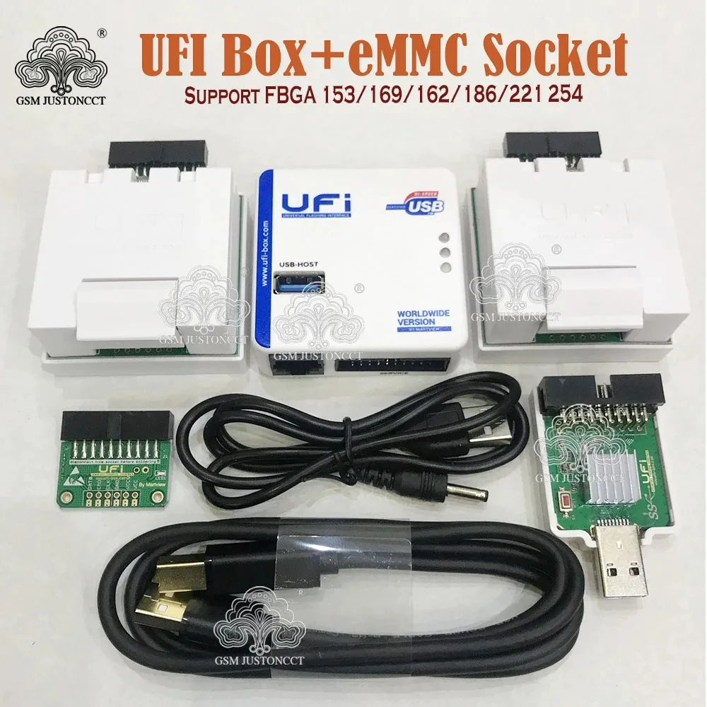 Full Set Ufi Box, UFI DONGLE, EMMC SOCKET, Support FBGA 153 169 162 186 221/254, EMMC Service Tool