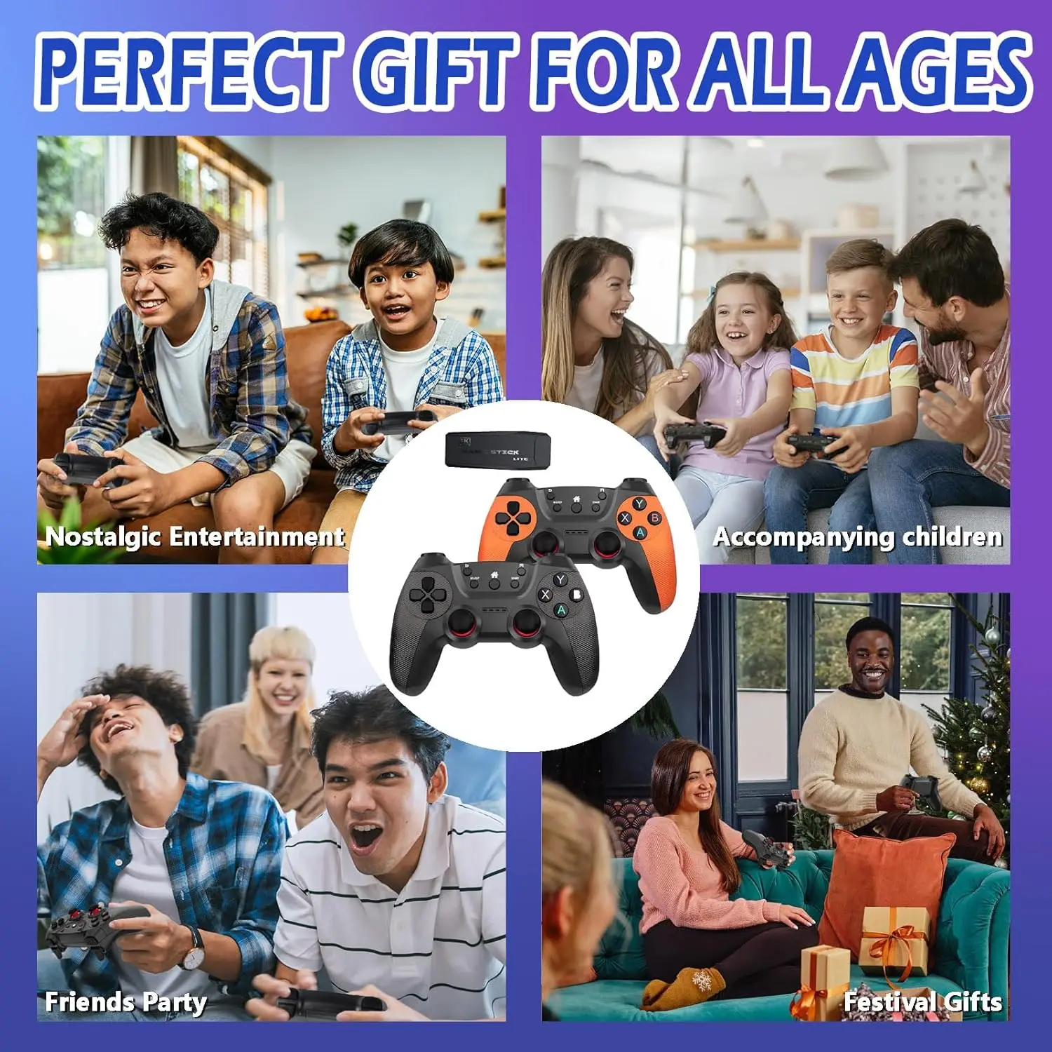 Upgraded X2Ultra Wireless Retro Game Stick 4K with 30,000+ Games 3D HD 2.4G Wireless Controllers TV 50 Emulator For PS1/N64/DC