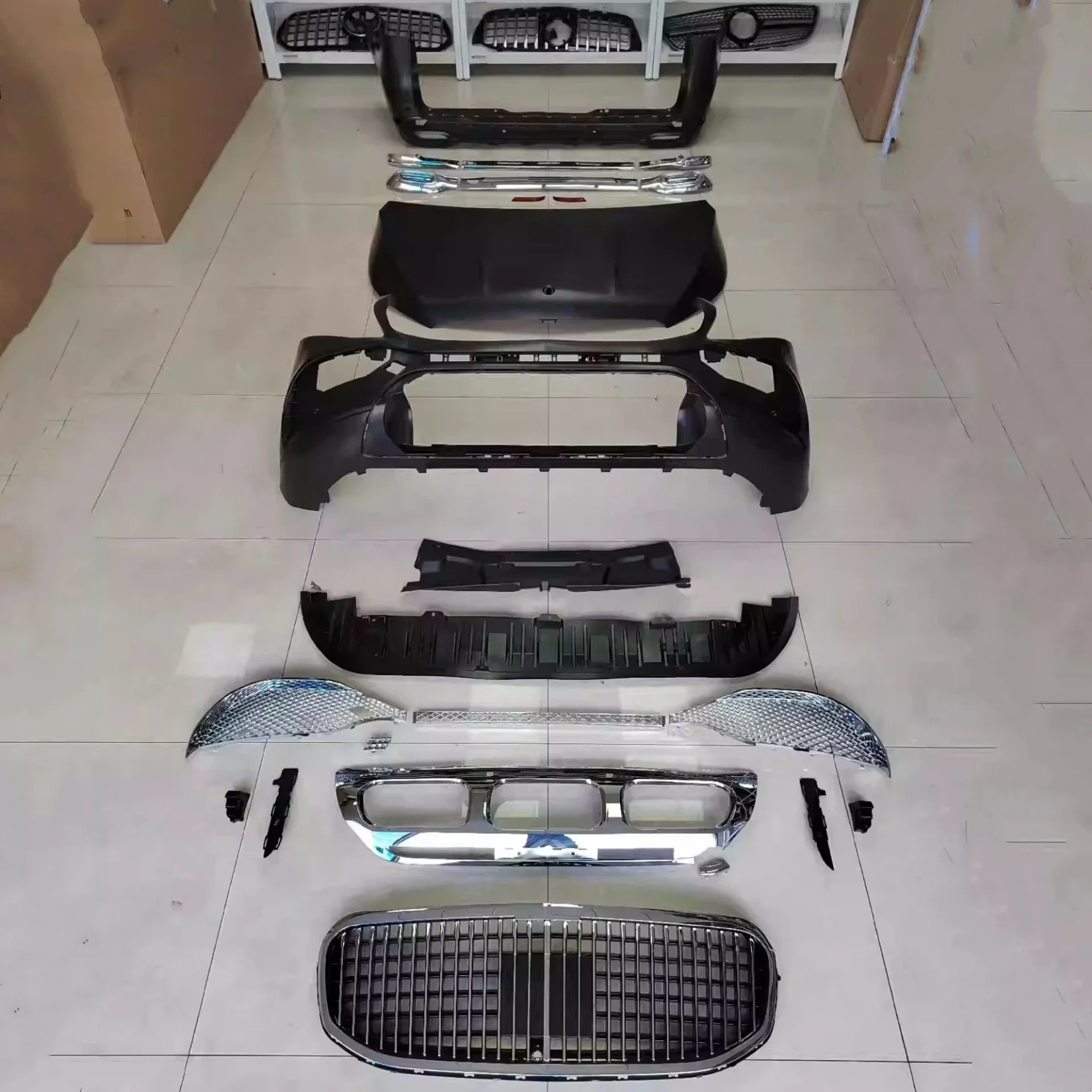 

Передний задний бампер в сборе, решетка двигателя для Mercedes Benz Vito V260 16-23 Convert GLS Style Maybach Kit, автомобильные аксессуары