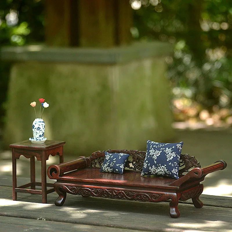 Solid wood furniture model mini bed chaise bed Luohan bed flower frame