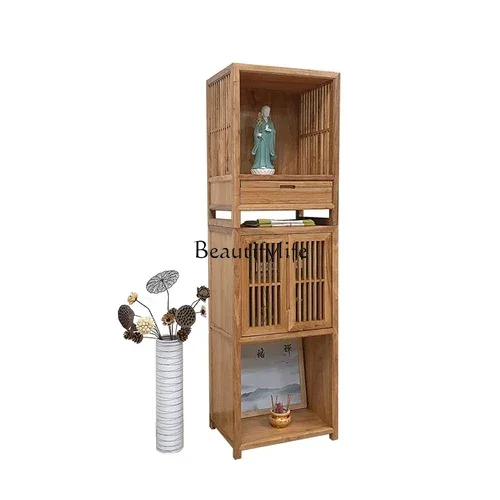 

Elm Floor Household Solid Wood Double-Layer Clothes Closet Buddha Shrine Altar Guanyin Buddha Worship Cabinet