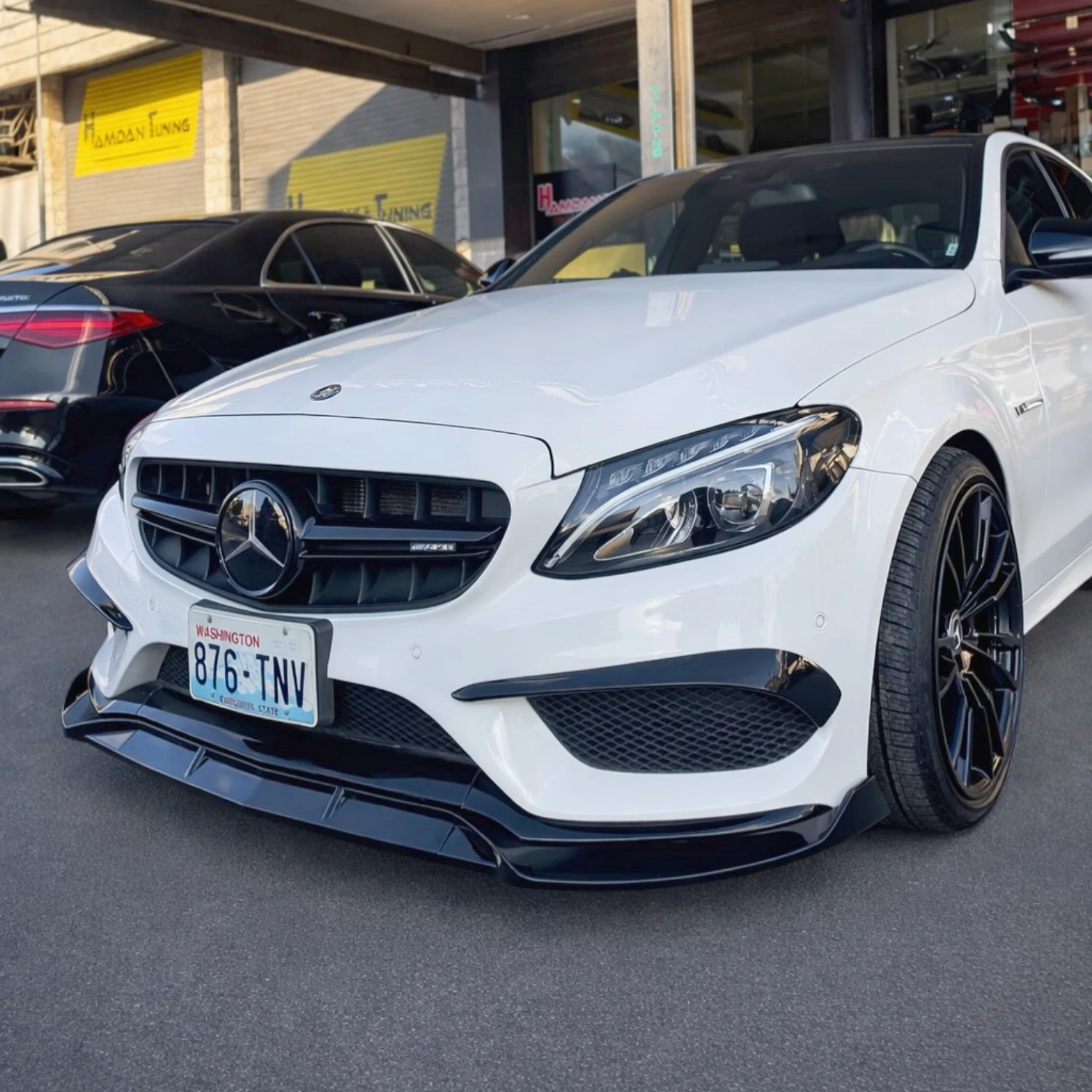 3-teiliges Set für Mercedes Benz W205 C205 A205 C43 AMG-Line 2015-2018 Vor-Facelift Auto Frontstoßstangenlippe Splitter Hochglanz Schwarz Karosseriekit