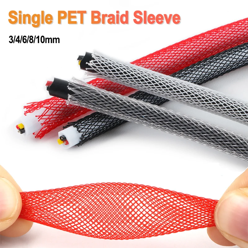 2/5/10m Single PET Expandable Nylon Braided Cable Sleeve 3mm 4mm 6mm 8mm 10mm USB Data Keyboard Cable Sheath Protector Wire Wrap