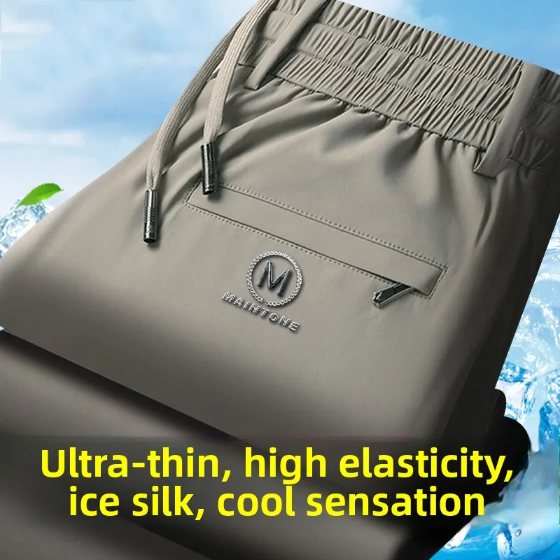 Pantaloni casual in seta di ghiaccio Pantaloni estivi da uomo vestibilità ampia gamba dritta Pantaloni da lavoro sottili Qui Dry Busin Casual in fibra di poliestere