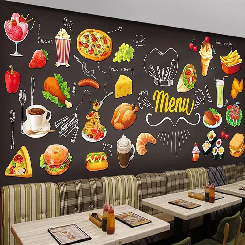 Custom Any Size Mural Wallpaper 3D Hand-Painted Foods Western Restaurant Fast Food Shop Background Wall Decor Wall Painting