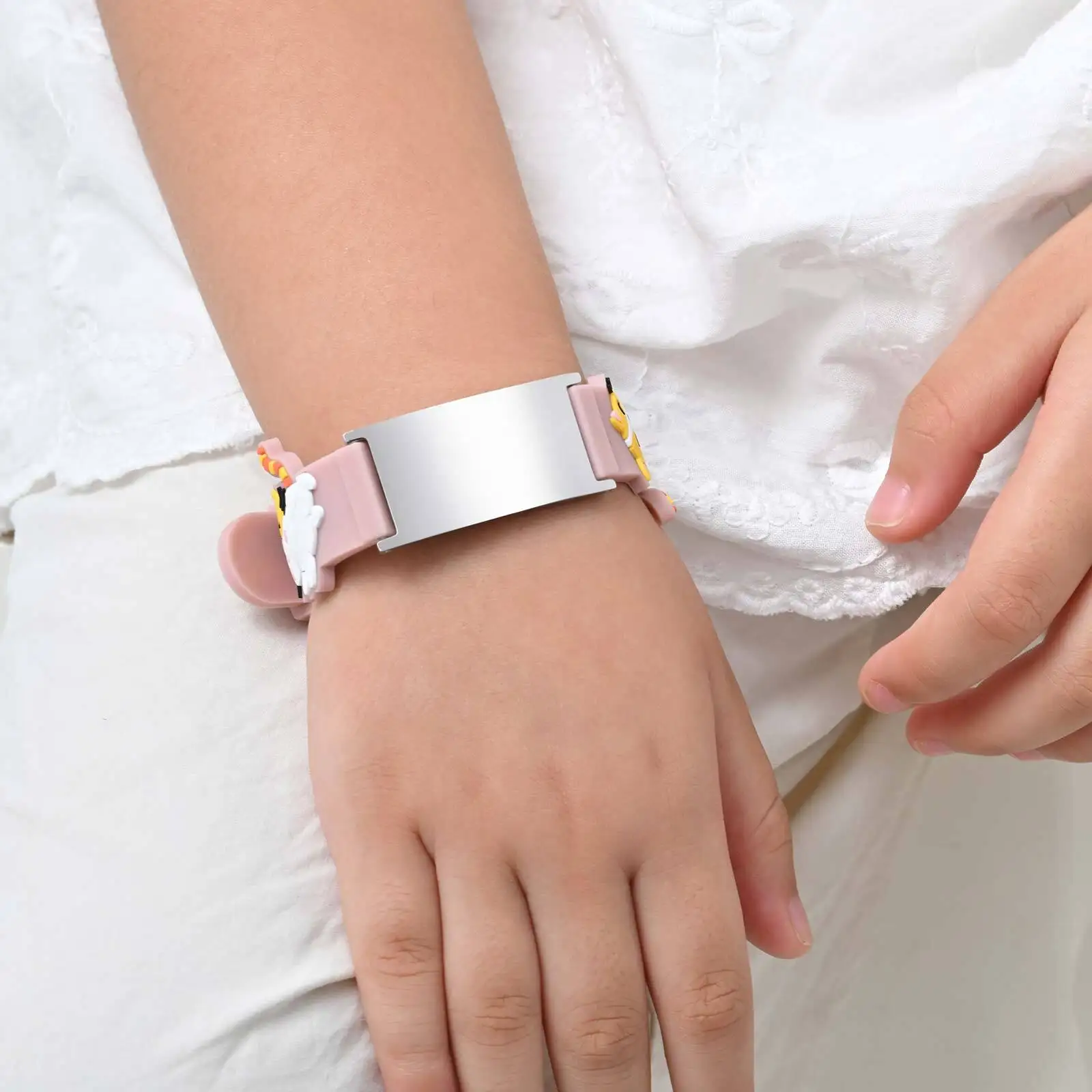 Bracciale con cinturino per orologio compatto Vnox per bambino, barra personalizzabile in acciaio inossidabile, simpatico braccialetto con cartoni animati di animali