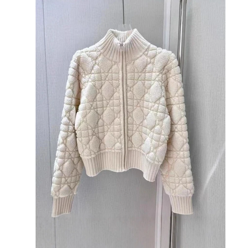 Мода 2025 года, Новое поступление, корейский стиль, осенний женский мягкий вязаный лоскутный кардиган на молнии, повседневный свитер с круглым вырезом и длинными рукавами Y70