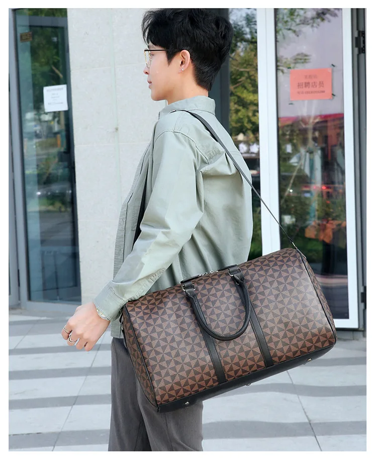 Große Herren-Tragetaschen, modische Handtaschen mit Karomuster und Henkeln, Herren-Umhängetaschen, wasserdichte Reisetaschen, Herren-Gepäcktaschen. – Detail 14
