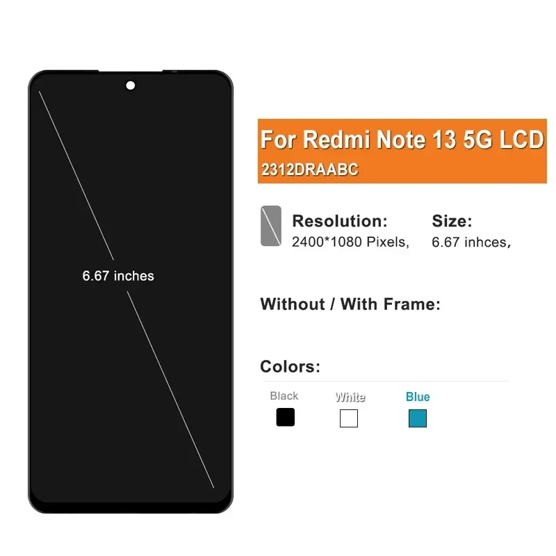 6.67\'\' AMOLED LCD For Xiaomi Redmi Note 13 5G LCD For Redmi Note 13 5G LCD 2312DRAABC Display Touch Screen Digitizer Assembly