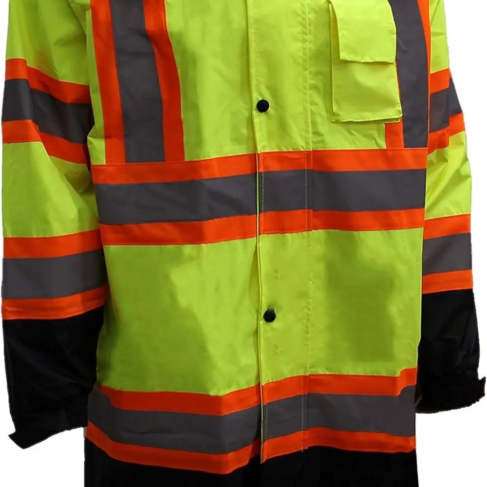 

Class 3 Reflective Raincoat Set of 5, Medium, Black Bottom with X Pattern Hi-Viz Safety Wear