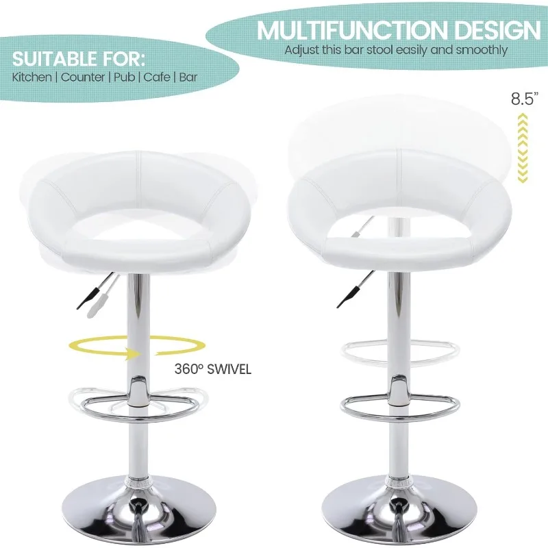 Sgabello da bar regolabile, sgabello da bar girevole moderno e carino in pelle PU, schienale cavo, sedia da bar ad altezza bancone, set di 2 (bianco perlato)