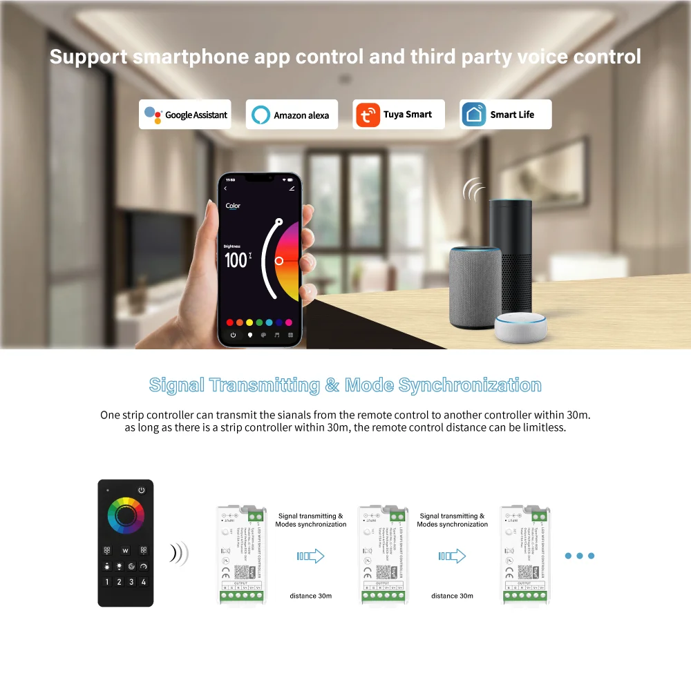 Controller per strisce luminose multizona Telecomando RF 2.4G + controller LED WIFI per controller LED wireless DC12-24V per strisce luminose
