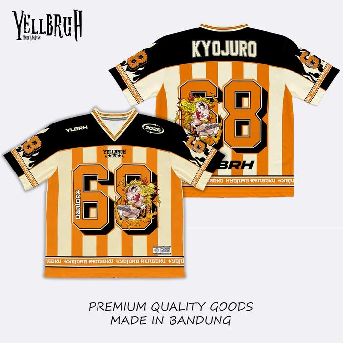 Jersey 68-Motiv Demon Slayer Kyojuro Rengoku Kimetsu Koreanischer Stil Kpop Baseball Hockey T-Shirt Mode Anime Täglich Unisex T-Shirts
