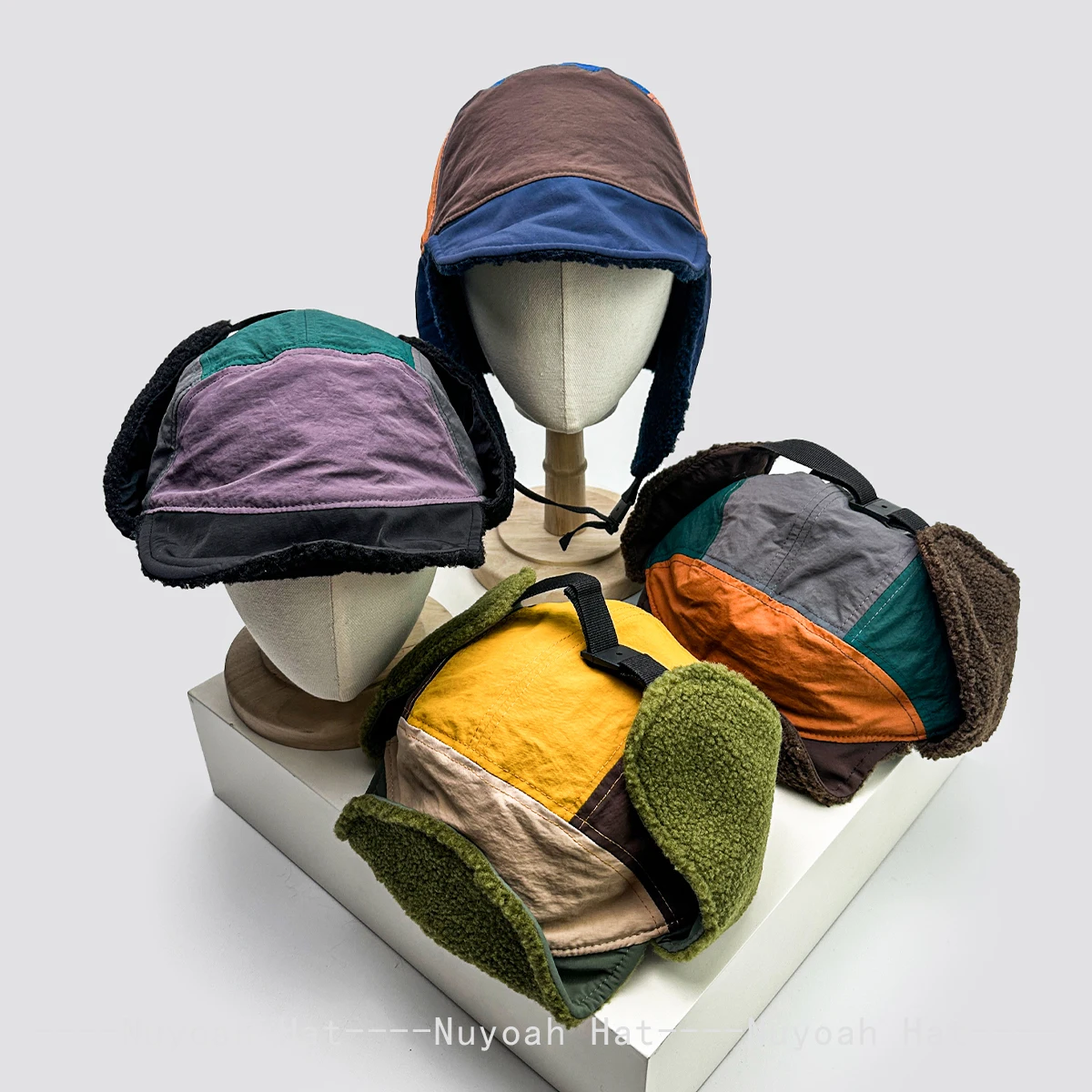 

New Men Women Quick Drying Color Block Retro Baseball Hats Sunshade Polar Fleece-lined Warm Outdoor Bomber Caps Versatile Casual