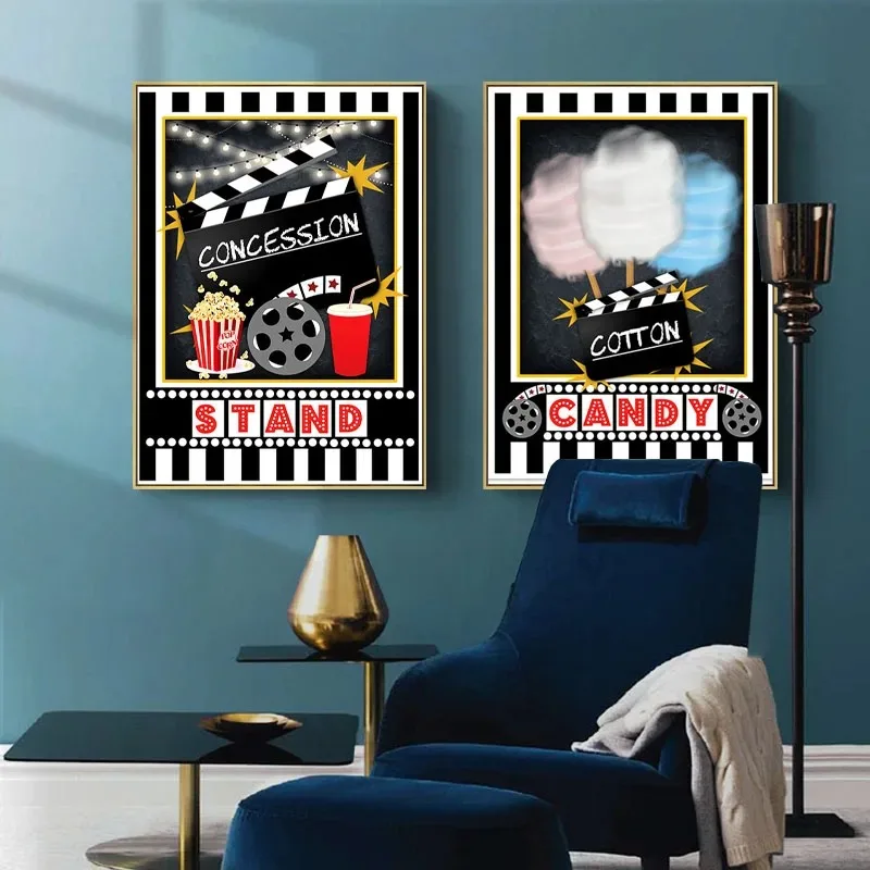 Movie Night Party Logo Posters Theater Wall Art Pictures Popcorn Film Sign Canvas Painting Cinema Art Prints Modern  Home Decor
