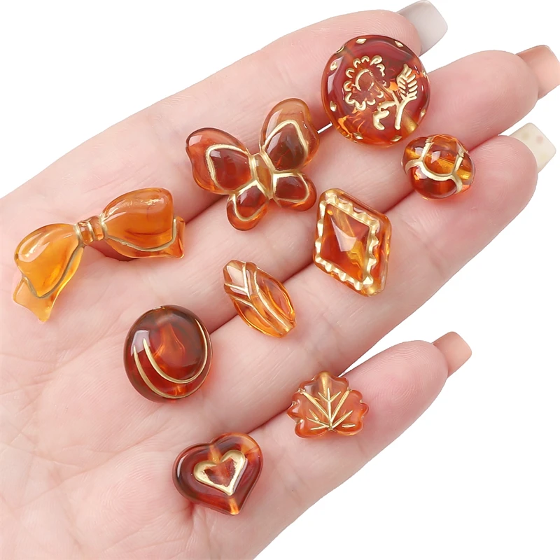 Exquisite Acrylic Beads brown Color Baroque Styles Beads Charms Heart Flower Beads for Necklace Bracelet DIY Jewelry Making