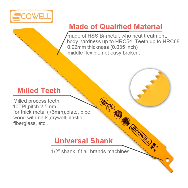 9 In 10TPI HSS Bimetal Sabre Recipe Reciprocating Saw Blades Jigsaw Metal Wood Plastic Cutting Wood With Nails Wood Pallets