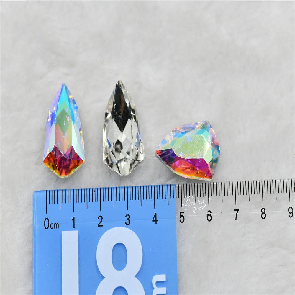 72pcs wholesale glass beads Shield shape rhinestones faceted gem stones glass crystals for crafts clear AB 15mmx24mm