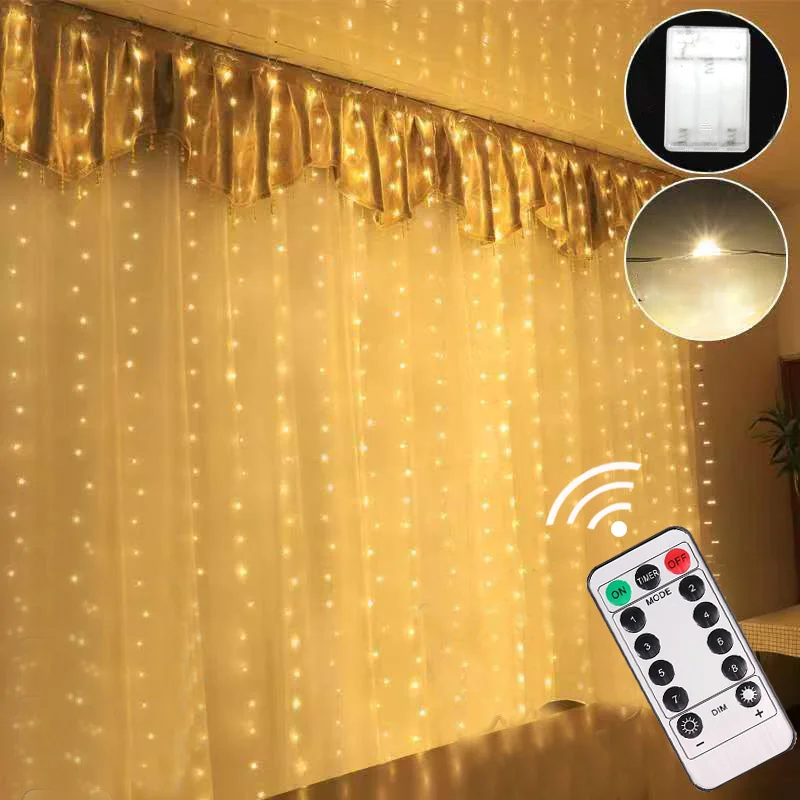 6M Christmas Decoration Remote Control Holiday Wedding Fairy Tale Flower Ring Light Bedroom Curtain Battery Box String Light