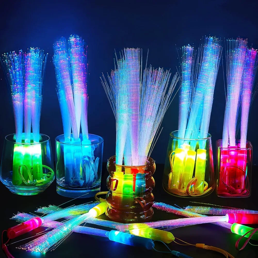 

130 Pieces LED Fiber Optic Stick 7 Colors Light Up Fiber Optic Stick Glow in The Dark Wands for Kid Adults Glow Birthday