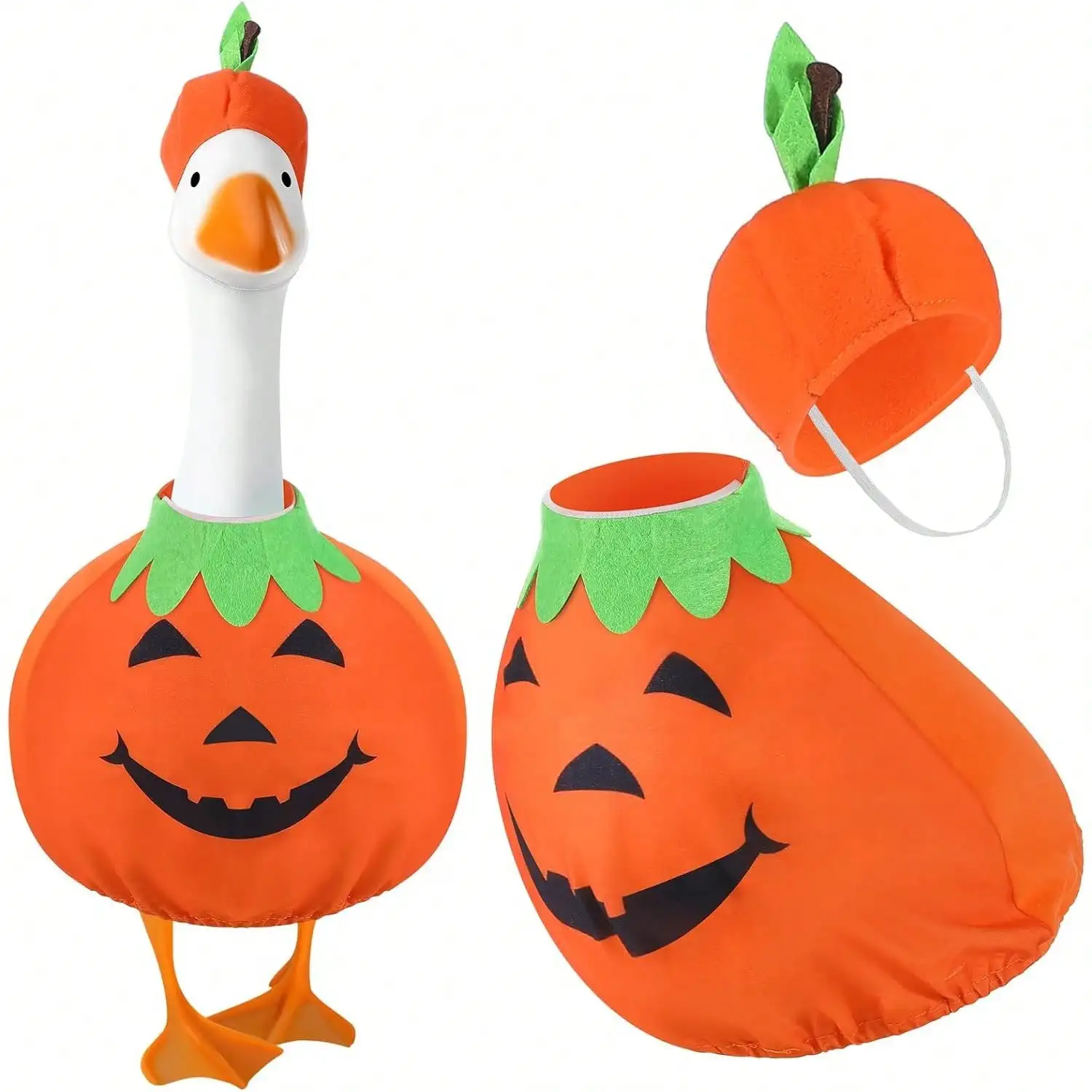 Halloween Goose Costume Pumpkin Goose Outfit Cute Goose Clothes Porch Goose Decor Cement Goose Halloween Outdoor Patio Yard Lawn Statue Art Goose Duck Decoration (Goose Statue Not Included)