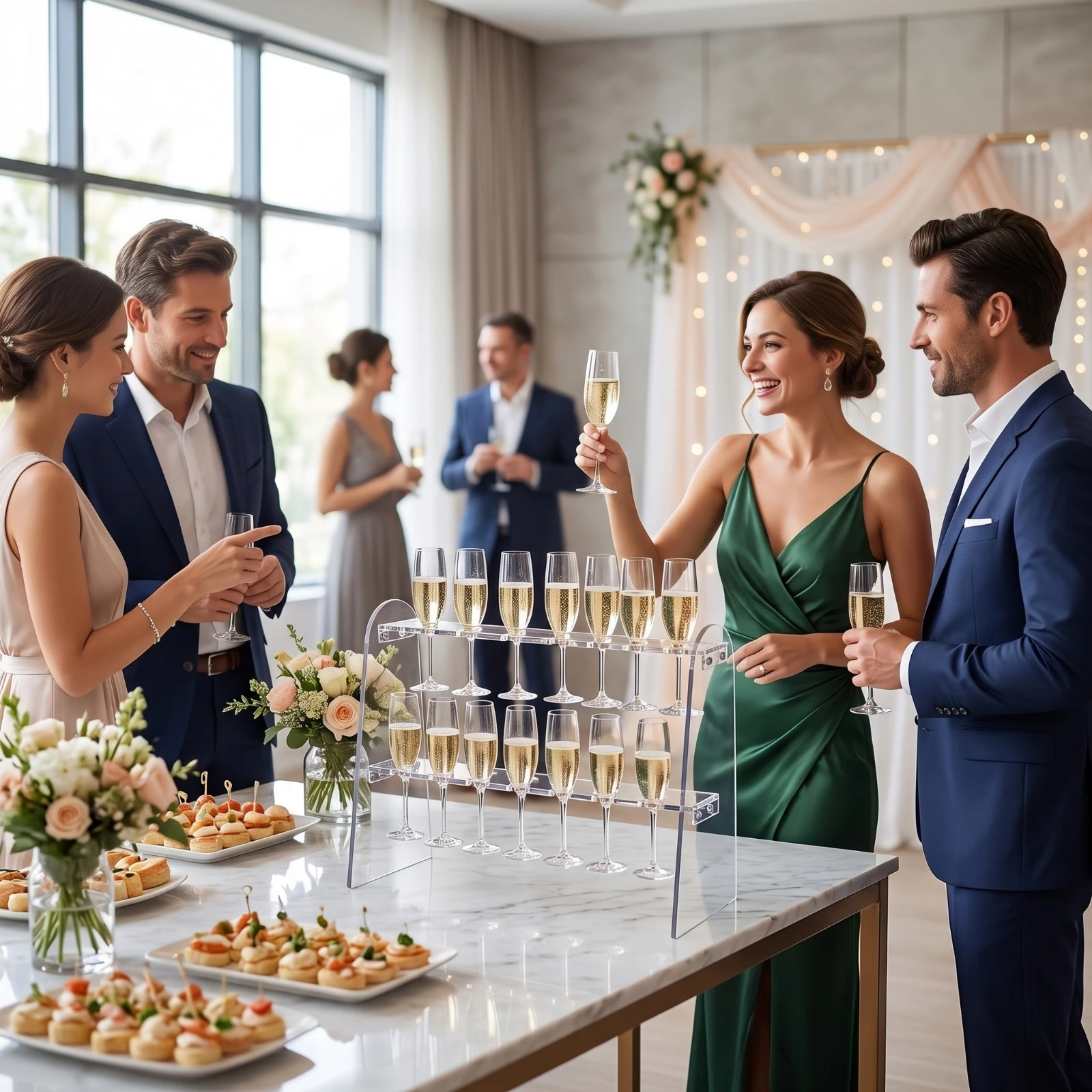 Champagne Flute Stand 2-Tier Champagne Flute Holder Acrylic Stand with Two Tiers Clear Glassware Transparent