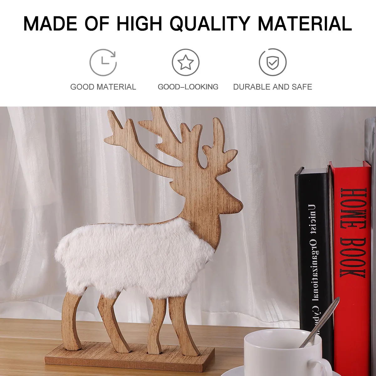 

Wooden Elk Decoration Xmas Ornament for Christmas Tabletop Adornment Desktop Decor Holiday Party Home Living Room Bedroom Office