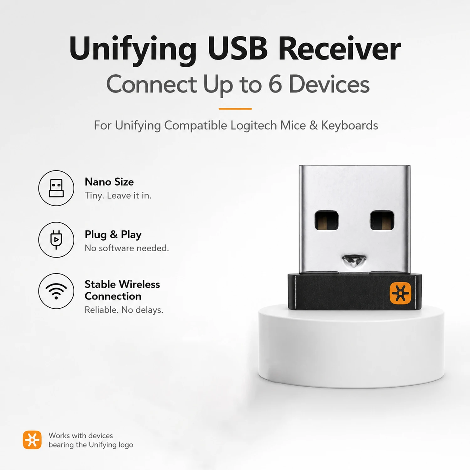 USB Receiver For Logitech Unifying - 2.4 GHz Wireless Dongle For Mouse Keyboard, For All Unifying Devices M905 M325 M585 M510