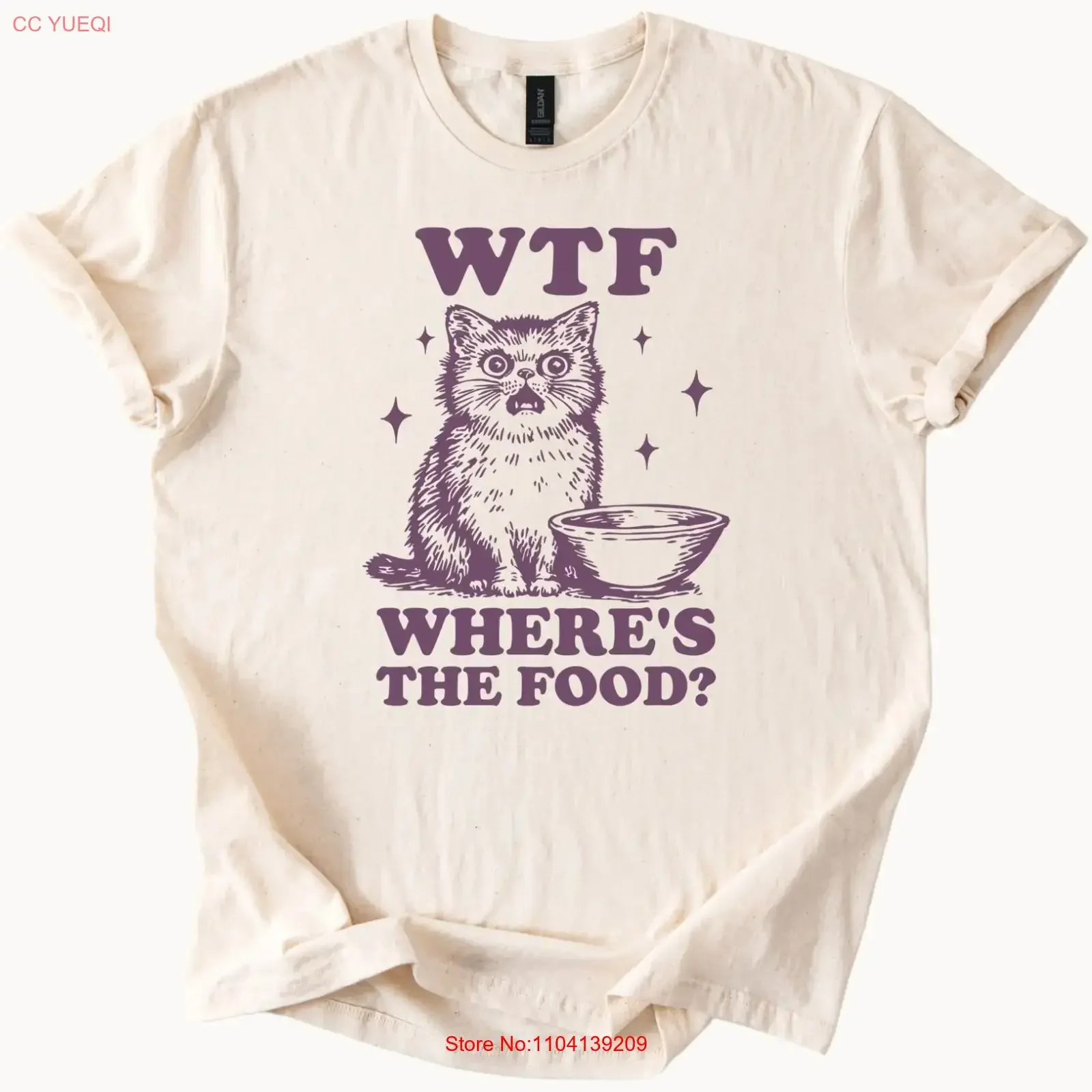 Hungry CaT T Shirt WTF Wheres The Food Funny Kitten Lover  vintage Washed Soft graphic Versatile designer clothes Casual