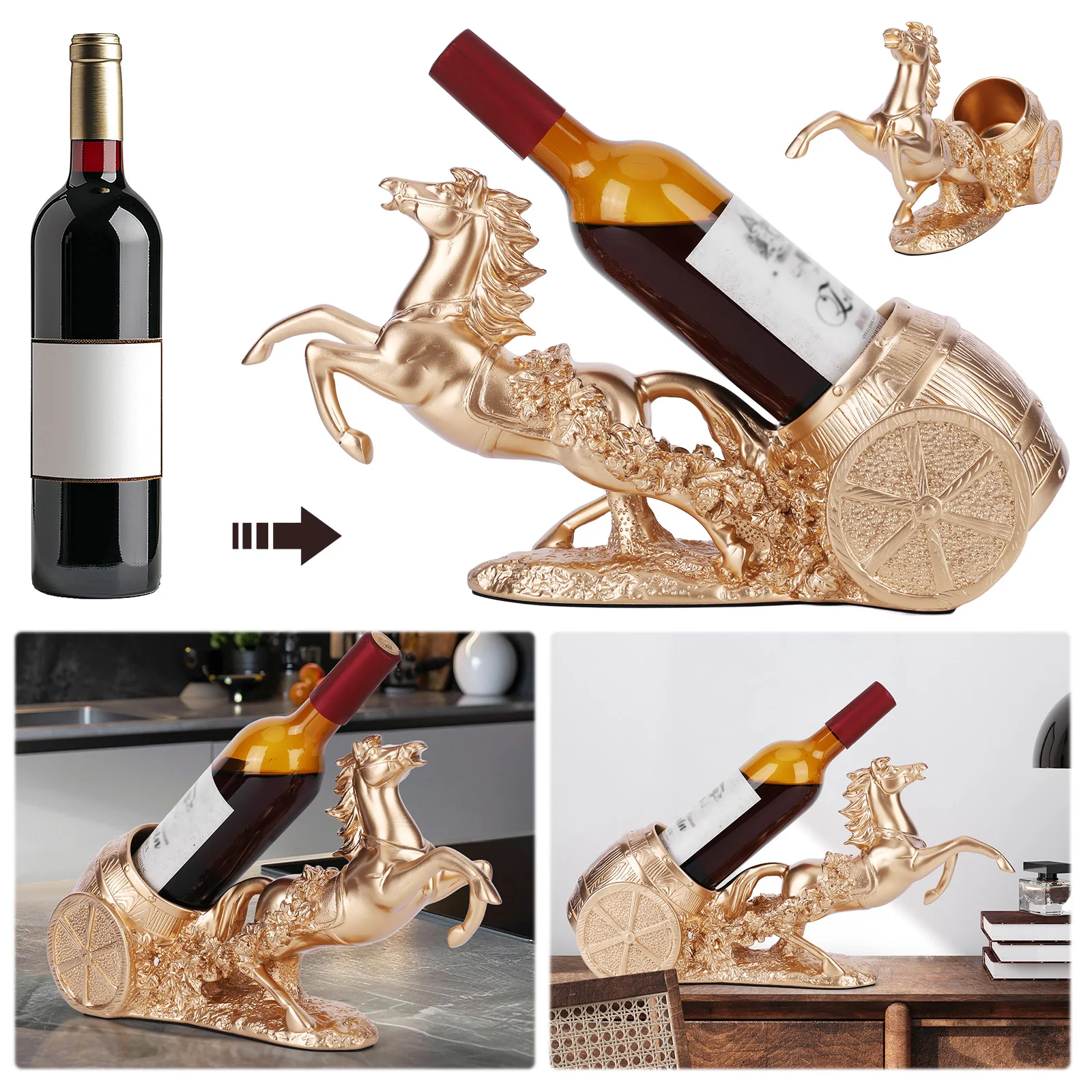 

Brown Horse Wine Rack Stand Freestanding Wine Bottle Holder Statue Wine Display Stand for Country Farm Kitchen Decor