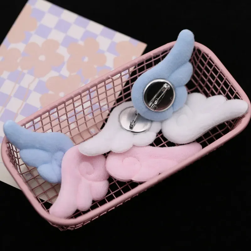 10/1 Pairs Japanese Plush Angel Wings Brooch Badge Y2K Fluffy Angel Wing Bag Decoration Handmade Sweet Pin Doll Cosplay